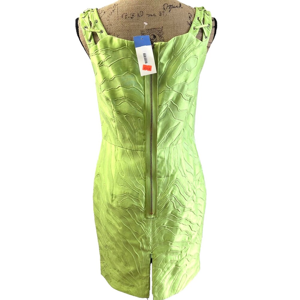 Per Se Lime Green Silk Cotton Textured Sleeveless Bodycon Knee-Length Dress Sz 4 - Picture 7 of 16